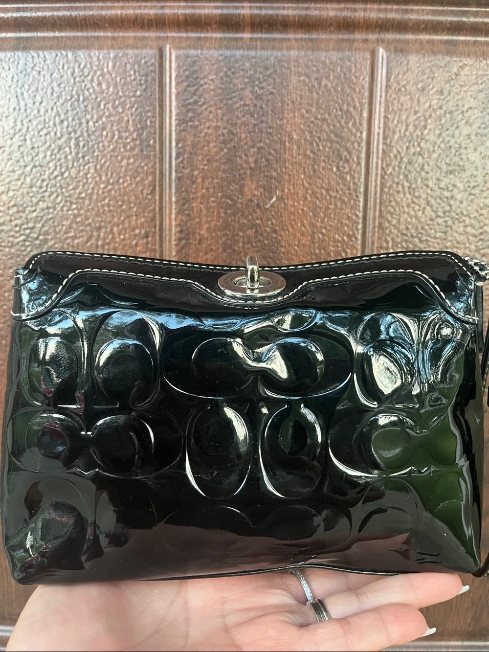 Coach clutch bag Black Patent Leather Chain Shoulder Bag make-up bag